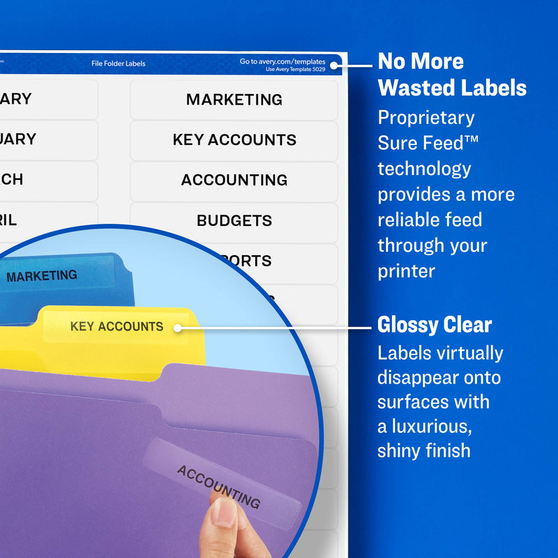 Avery 5029 Clear Self-Adhesive Filing Labels, 3-7/16 x 2/3, 15 sheets, 450 Labels 1 Pack