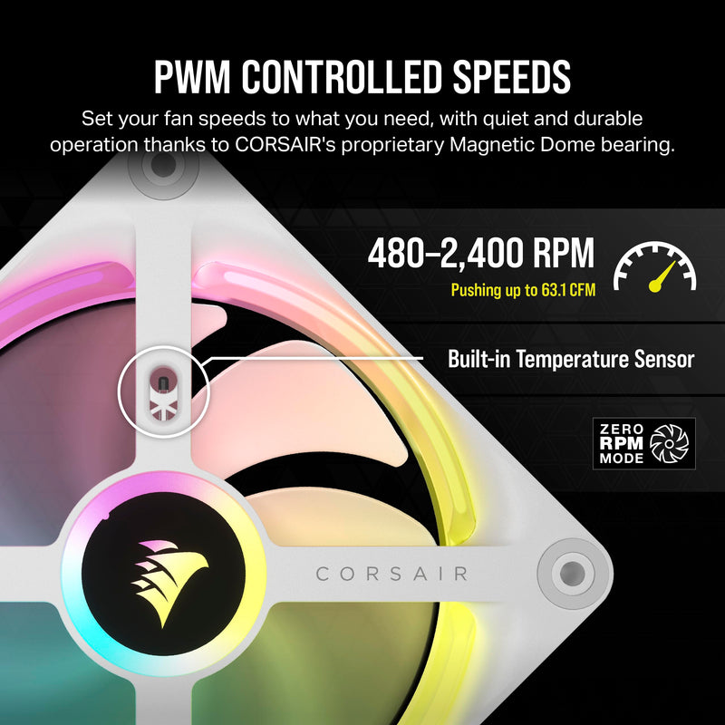 Corsair iCUE LINK QX120 RGB 120mm Magnetic Dome RGB Single Fan - White Single (120mm)