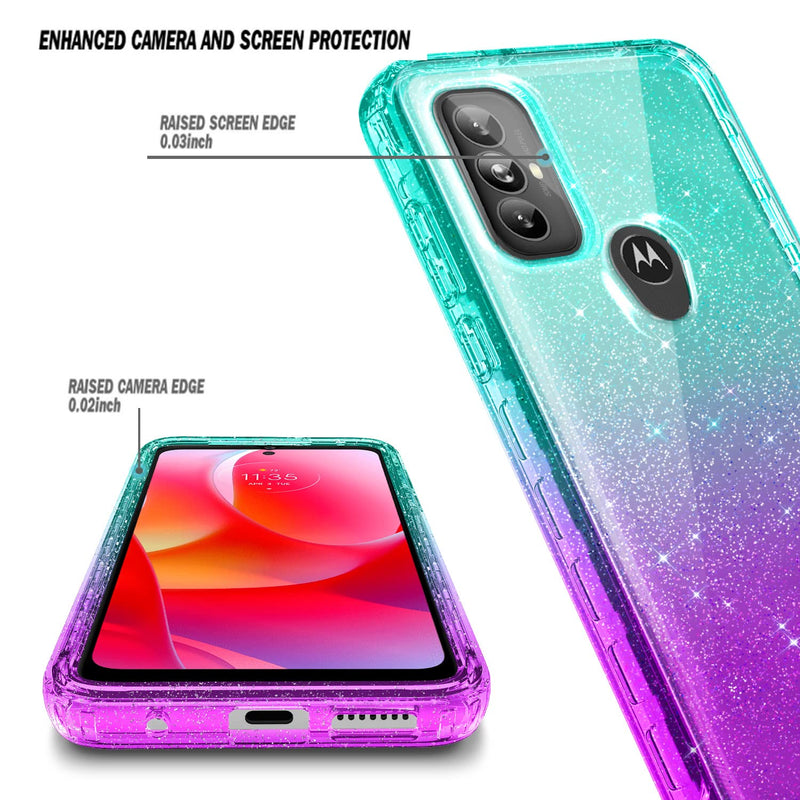 NZND Case for Motorola Moto G Power 2022 with [Built-in Screen Protector], Full-Body Protective Shockproof Rugged Bumper Cover, Impact Resist Durable Phone Case (Glitter Aqua/Purple) Glitter Aqua/Purple