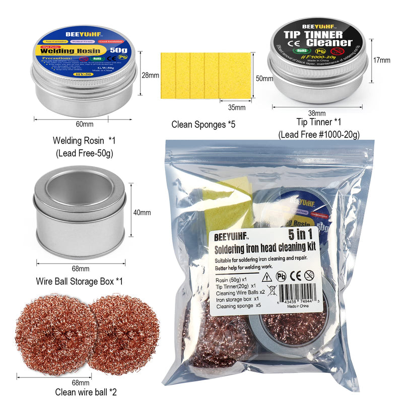 BEEYUIHF soldering tip cleaner set - lead-free soldering tip reactivator 16g + rosin flux paste (1.76oz/50g) + soldering sponge cleaning (50x35x5mm) + soldering tip cleaner
