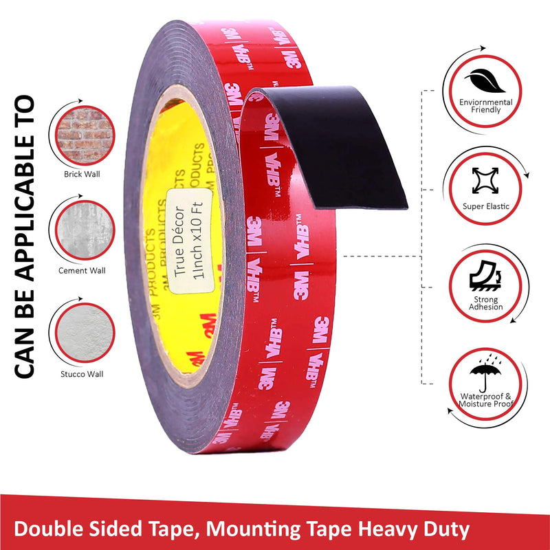 Double Sided 3M Adhesive Tape,1 inch Width x 9 FT Length, 3M VHB Heavy Duty Mounting Tape, 3M VHB Waterproof Foam Tape, for Home Decor, Office Décor, by True Décor, 1 in. X 9 Ft.