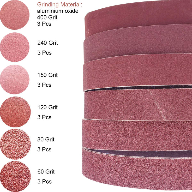 Sackorange 18 PCS 1-1/2 inch x 30 inch Abrasive Sanding Belts - 3 Each of 60 80 120 150 240 400 Grit Aluminum Oxide Sander Belts For Belt Sander