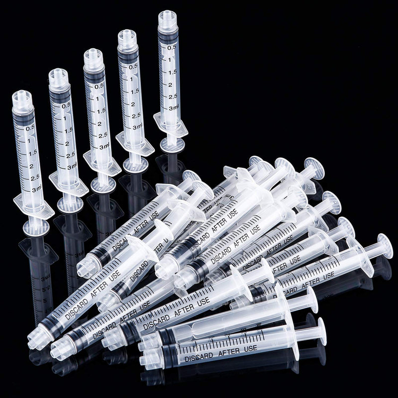 20 Pack Plastic Syringe Luer Lock with Measurement, No Needle (3 ML)