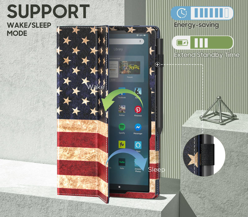 MoKo for Amazon Kindle Fire Max 11 Case (13th Generation, 2023 Release) 11" - Slim Folding Stand Cover Case for Fire 11 Tablet with Auto Wake/Sleep, American Flag