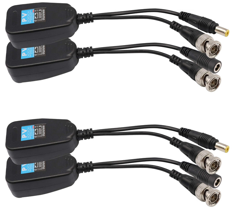 AAOTOKK Video Balun RJ45 to BNC Transceiver Transmitter HD-CVI/TVI/AHD/CVBS with DC Power Connector for 1080P 3MP 4MP 5MP 8MP CCTV Security DVR Surveillance Camera System (4Pairs) 4Pairs