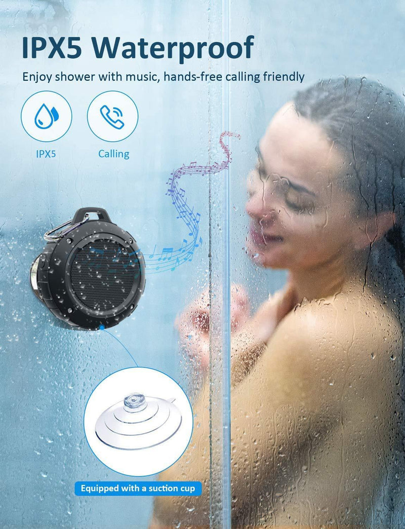 Outdoor Waterproof Bluetooth Speaker,Kunodi Wireless Portable Mini Shower Travel Speaker with Subwoofer, Enhanced Bass, Built in Mic for Sports, Pool, Beach, Hiking, Camping (Black) Black