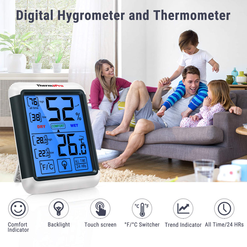 ThermoPro TP55 digital thermo-hygrometer indoor thermometer temperature and humidity measuring device with room climate indicator for room climate control room air monitoring 1
