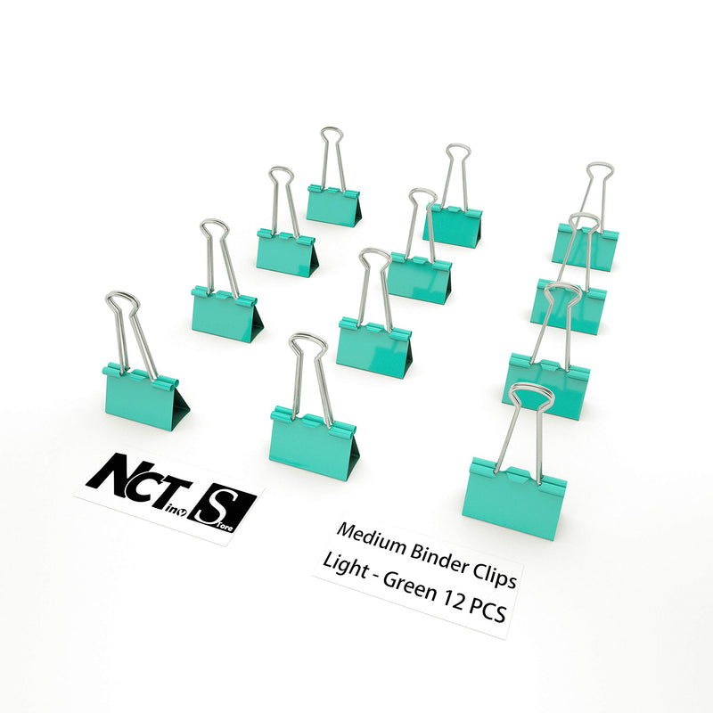 Nctinystore Binder Clips Medium Metal Clamp 1.25 inch / 32 mm (Light-Green, 12-PCS) 12 Pcs (Light-green)