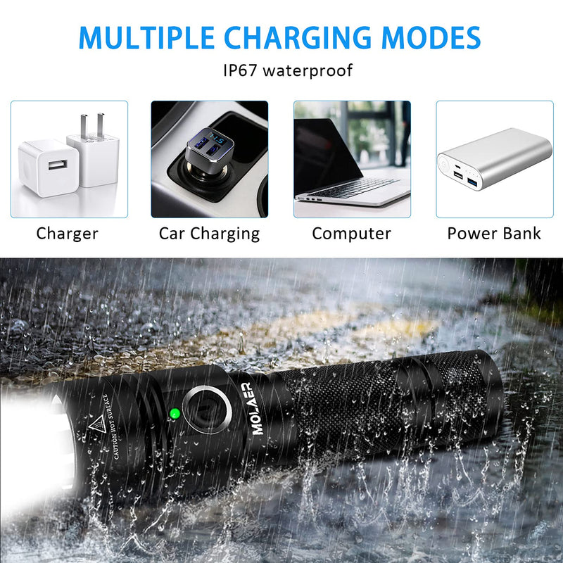 Rechargeable Flashlight, MOLAER Super Bright LED Tactical Waterproof Torch, 1000 High Lumens 4 Light Modes for Camping, Hiking and Emergency Led Flashlight