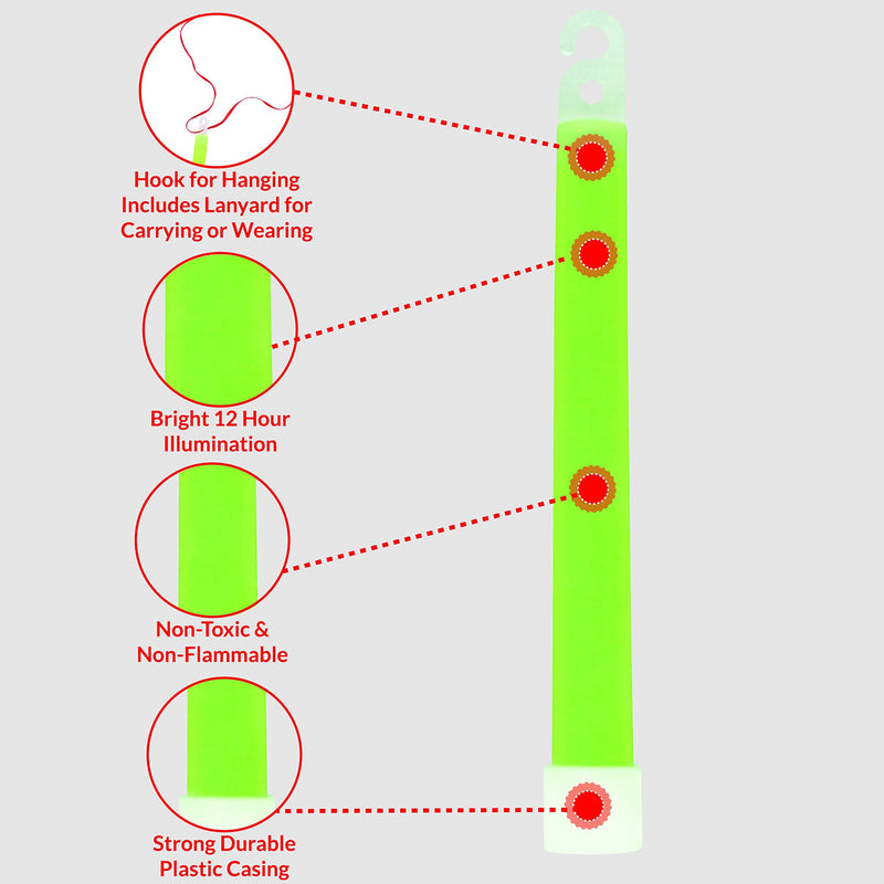 MediTac Green Glow Sticks, Premium Bright 6” Snap & Light Sticks, 12 Hour-6 Pack 6 Pack