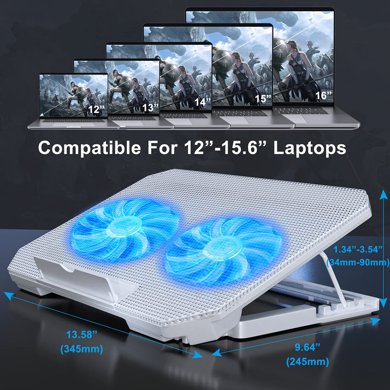 LIENS Laptop Cooling Pad with Adjustable Height Two 5.1 Inches Fan 2 USB Ports Suitable for 12"-15.6" Laptopsï¼ˆWhiteï¼‰ white
