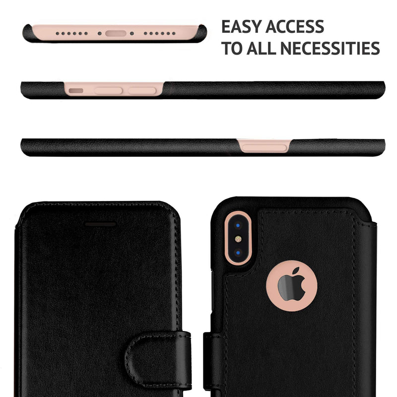LUPA iPhone X Wallet Case -Slim & Lightweight iPhone X Flip Case with Credit Card Holder - iPhone 10 Wallet Case for Women & Men - Faux Leather i Phone Xs Purse Cases with Magnetic Closure – Black iPhone X (5.8 Inch diagonal screen size)