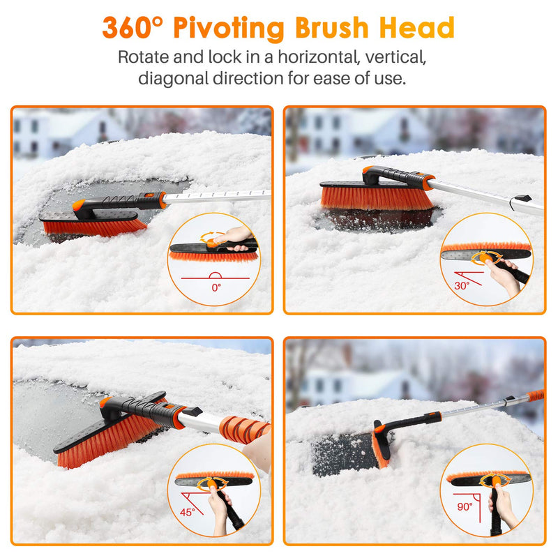 AstroAI 47.2" Ice Scraper and Extendable Snow Brush for Car Windshield and Foam Grip with 360Â° Pivoting Brush Head for Christmas Car Auto Truck SUV(Orange) Medium orange