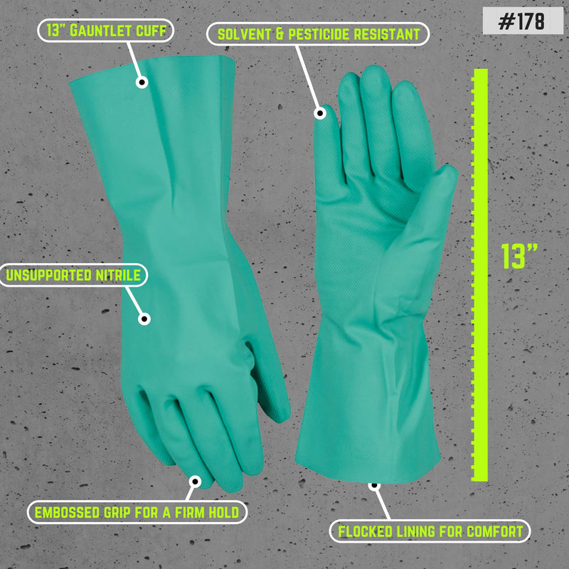 Chemical Resistant Nitrile Gloves,  Solvent and Pesticide Resistant, Reusable, Large (Wells Lamont 178L) , Green Large (Pack of 1)