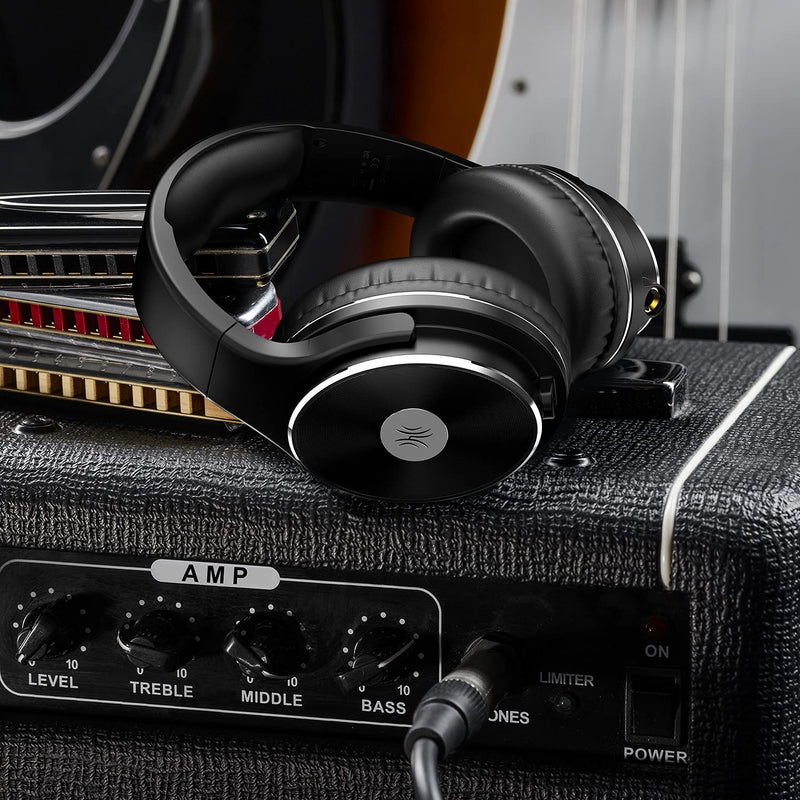 OneOdio Wired Headphones - Over Ear Headphones with Noise Isolation Dual Jack Professional Studio Monitor & Mixing Recording Headphones for Guitar Amp Drum Keyboard Podcast PC Computer Black