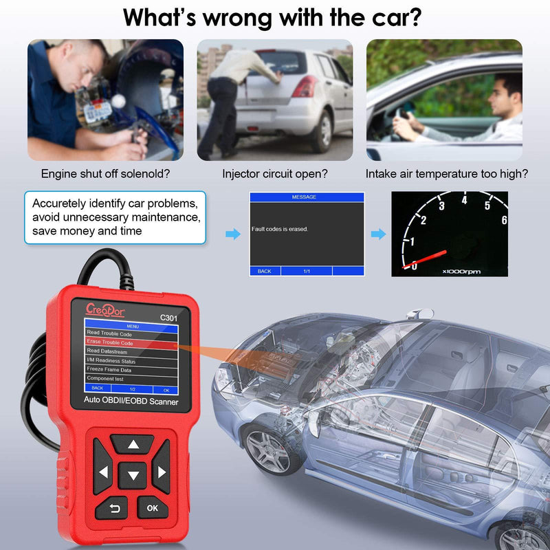 OBD2 Scanner Car Code Reader, Creator C301 OBDII Diagnostic Scan Tool for Vehicles Check Engine Light