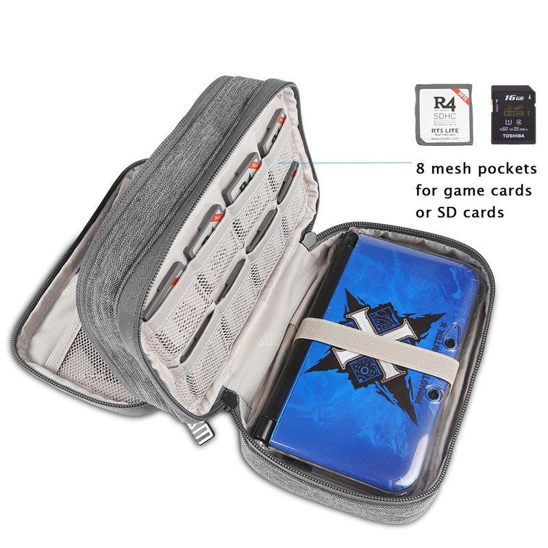 BUBM Double Compartment Storage Case Compatible with 3DS/3DS XL/New 2DS XL, Protective Carrying Bag, Portable Travel Organizer Case Compatible with 3DS/3DS XL/New 2DS XL and Accessories,Gray gray