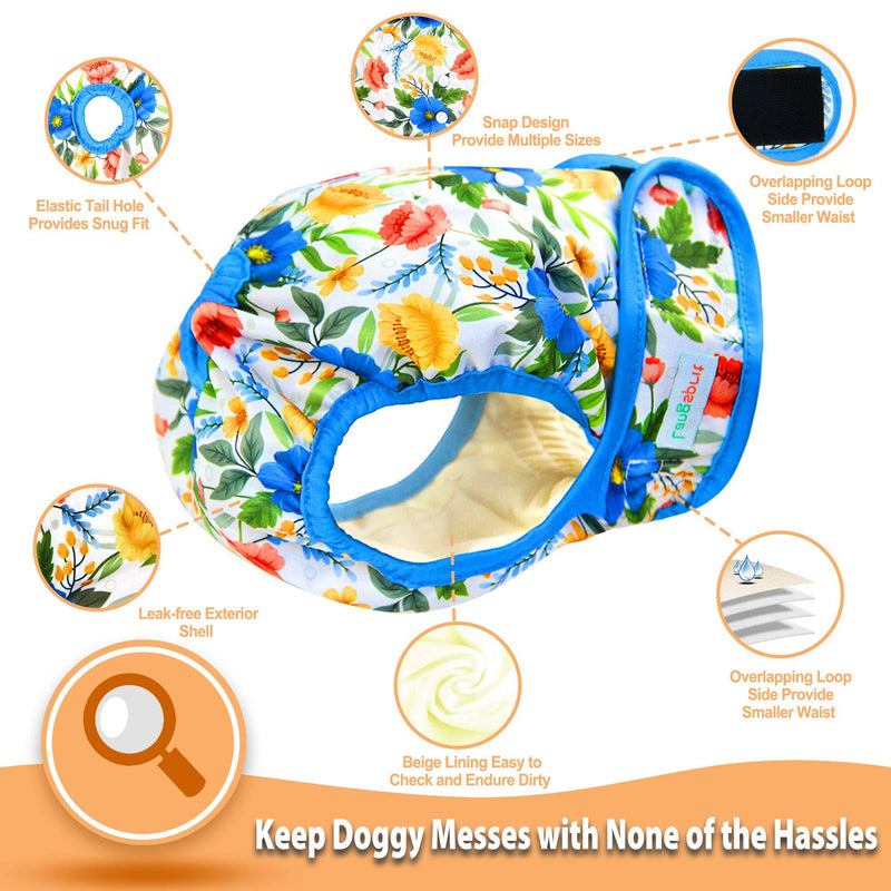 Langsprit Washable Female Dog Diapers (3 Pack) - No Leak Reusable Diapers for Doggy Female in Period - Highly Absorbent Dog Heat Panties with Adjustable Snaps Small (Pack of 3) Floral