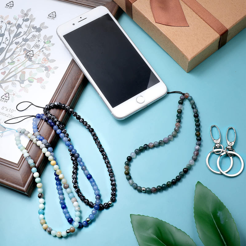 4 Pcs Beaded Phone Charm Natural Stone Cell Phone Charms Strap Lanyard Wrist Strap Handmade Stone Cell Phone Strap Phone String Charms Keychain Phone Chain Bracelet Cell Phone Charms
