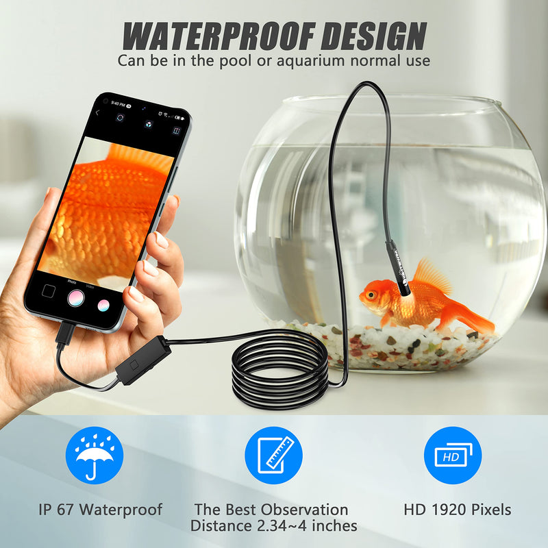 Lightswim 1920P Dual Lens Endoscope Snake Inspection Camera, Type C Endoscope, Scope Camera with 8 LED Lights for Android and iOS Smartphone, iPhone, iPad, Samsung (16.5FT/5M)