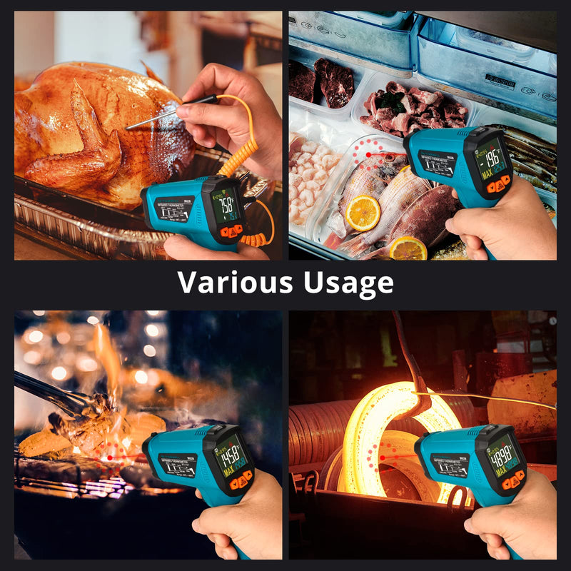 Infrared Thermometer (not for humans) -50°C to 800°C Tilswall IR Digital Laser Temperature Meter with Thermometer Cooking LCD Display, Alarm for High/Low Temperature Cooking Barbecue