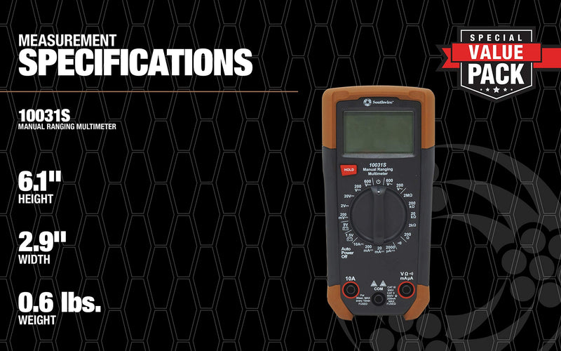 Southwire 10037K Electrical Test Kit with Full-Function Multimeter, Non-Contact Voltage Detector, and Outlet Tester, Includes Test Leads and Batteries