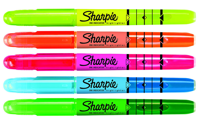 Sharpie Ink Indicator Stick Highlighters, Chisel Tip, Assorted Fluorescent, 5 Count