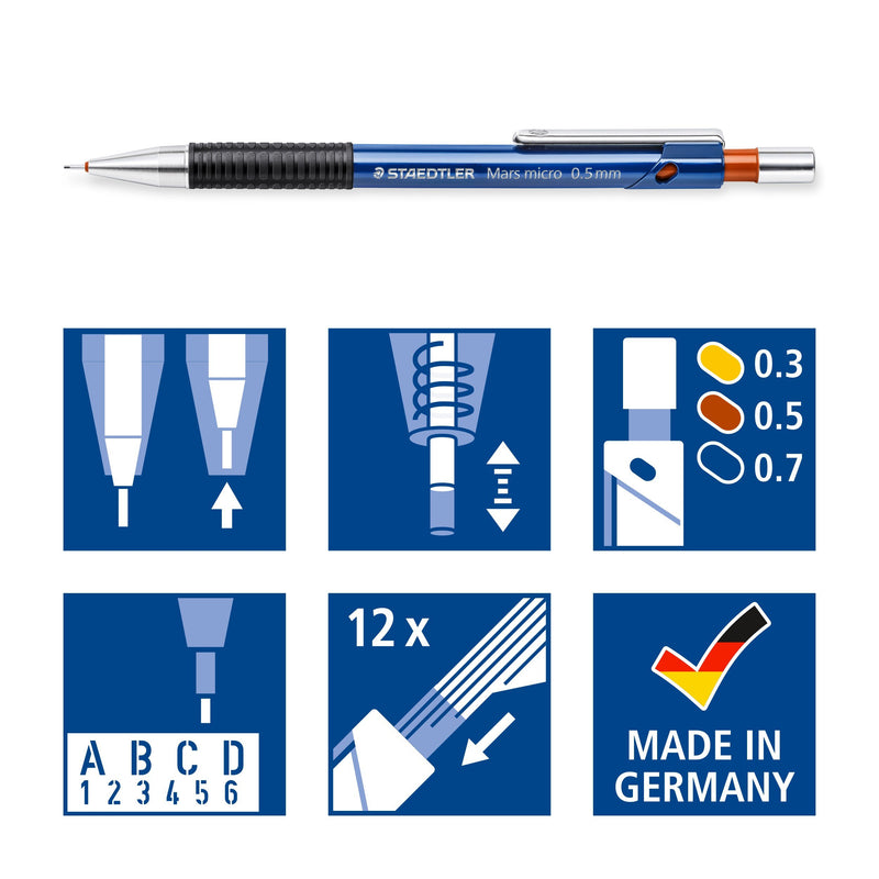 Staedtler Mars Micro 775-3 Pencil Set 0.3, 0.5, 0.7 mm. 1 Ohne Nachfüllminen