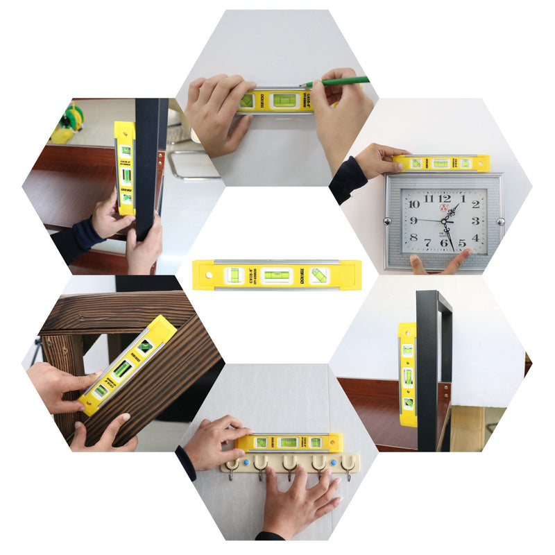 DOWELL spirit level 23 cm with magnet system, small torpedo spirit level with 45°/90°/180° spirit levels, shockproof spirit levels - professional measuring tools, colorless