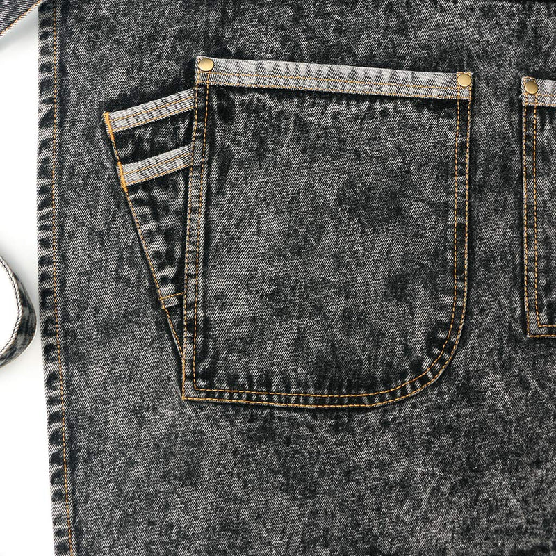 Jeanerlor - Denim Hair Stylist Tool Apron with Pockets for Women - Jean Work Apron Cross Straps & Adjustable S to M (Black) Medium Black
