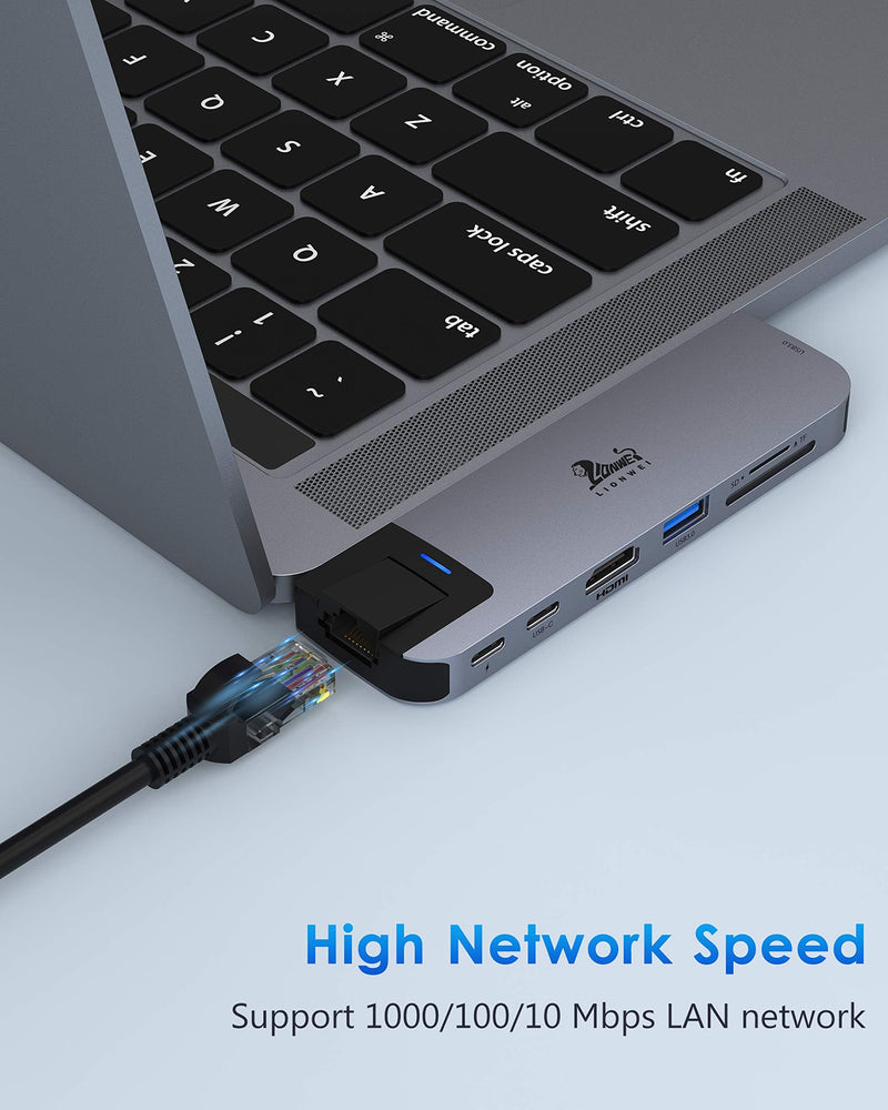USB C Hub Adapters for MacBook Pro/Air, 8 in 2 Docking Station for MacBook Pro Air with 4K HDMI Port, Gigabit ethernet, 2 USB, TF/SD Card Reader, USB-C 100W PD and Thunderbolt 3