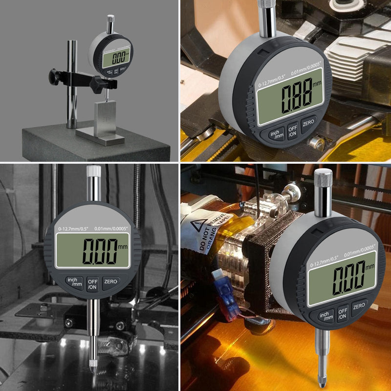 Neoteck Digital Dial Indicator 0.01/0.0005'' Digital Measuring Probe Measuring Instrument Measuring Range 0-12.7mm/0.5'' Dial Gauge Indicators Electronic Display Instrument