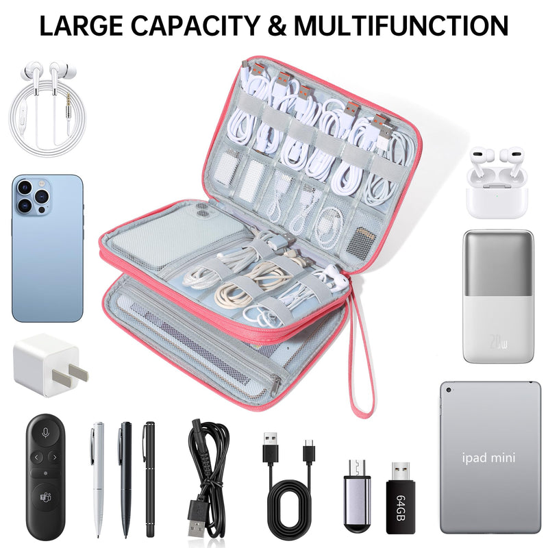 CILLA Electronics Organizer Travel, Travel Cord Organizer Case, Compact Electronics Accessories Bag for Cable, Cord, Charger, Phone Pink