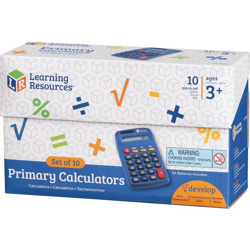 Learning Resources Primary Calculator, Basic Solar Powered Calculators, Teacher Set of 10 Calculators, Ages 3+