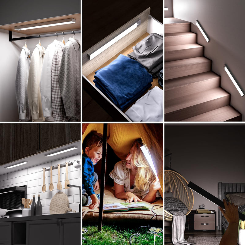 Cabinet lighting LED with motion detector 32cm 3 pieces cabinet light LED strip battery USB rechargeable under-unit light kitchen cabinet lights for wardrobe, stairs, trunk, RV 5000k-white 32cm-3 pieces