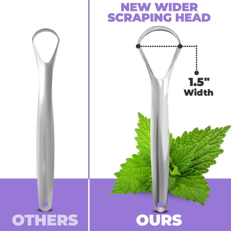 Tongue Scraper (2 Pack), Reduce Bad Breath (Medical Grade), Stainless Steel Tongue Cleaners, 100% Metal Tongue Scrapers Fresher Breath in Seconds 2 Count (Pack of 1)