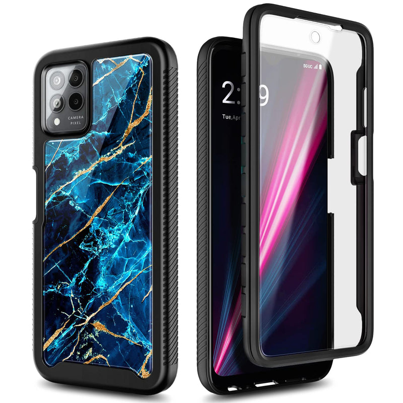 NZND Case for T-Mobile REVVL 6 Pro 5G with [Built-in Screen Protector], Full-Body Shockproof Protective Rugged Bumper Cover, Impact Resist Durable Phone Case (Marble Design Sapphire) Marble Design Sapphire