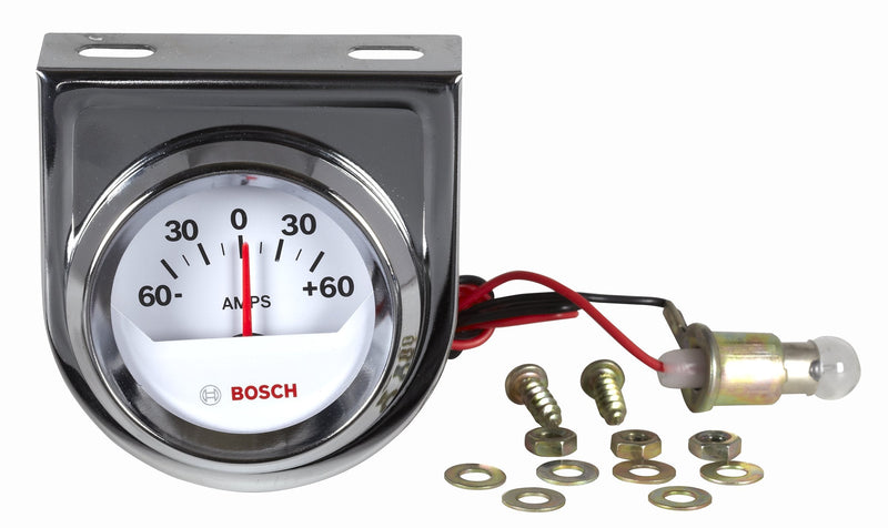 Actron SP0F000058 Bosch Style Line 2" Ammeter Gauge (White Dial Face, Chrome Bezel)