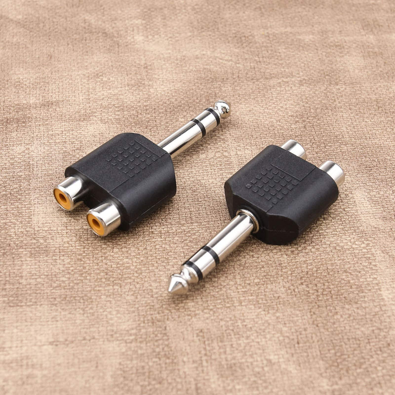 5Pcs 6.35mm 1/4 Inch Stereo Male Plug to Dual RCA Phono Female Socket Jack Connectors Audio Converters Y Splitter Adapters