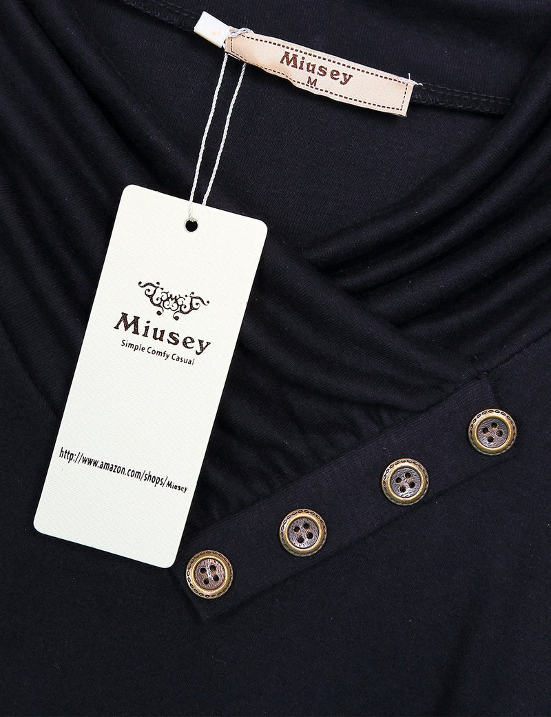 Miusey Women's Long Sleeve Cowl Neck Form Fitting Casual Tunic Top Blouse Black Small