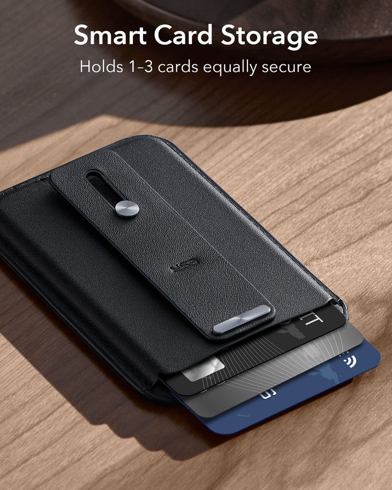 ESR MagSafe Wallet (HaloLock), iPhone Wallet with Secure-Grip Finger Loop, Magnetic Wallet for iPhone 14/13/12 Series, Not for 13/12 Mini, 3-Card Holder, Vegan Leather, MagSafe Accessories, Black