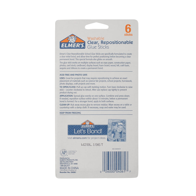 Elmer's Clear Glue Sticks, Washable, 0.28 Ounce Glue Sticks for Kids | School Supplies | Scrapbooking Supplies | Vision Board Supplies, 6 Count Standard Stick