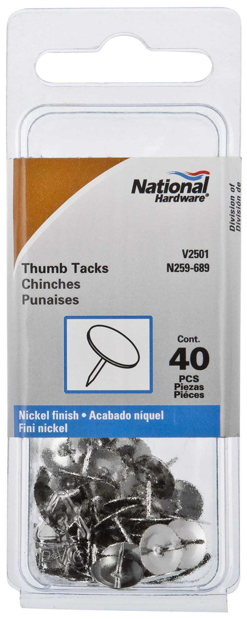 National Hardware N259-689 V2501 Thumb Tacks in Nickel, 40 pack