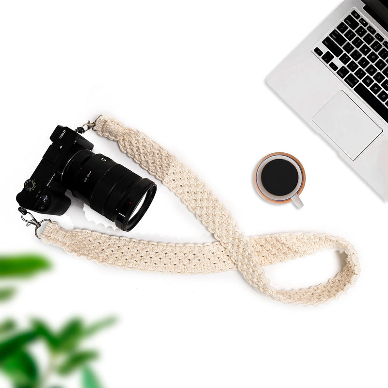 TIPFIT Macrame Camera Strap Bag Shoulder Strap Woven Natural Cotton Cord Bag Strap for Women, Men (White,39.3 x 1.5 Inches) White