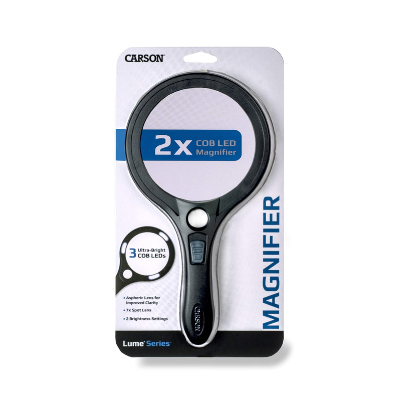 Carson Lume Series COB LED 2x or 2.5x Hand-Held Aspheric Magnifiers For Reading, Low Vision, Inspection, Crafts, Hobby and More (AS-90 or AS-95) 2.0x Magnification (4.0'' Lens Diameter)