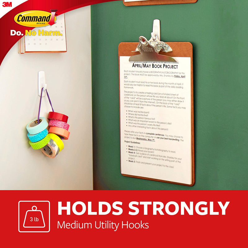 Command Medium Utility Hooks Mega Pack, White, 20-Hooks, 24-Strips, Organize Damage-Free 20 Hooks