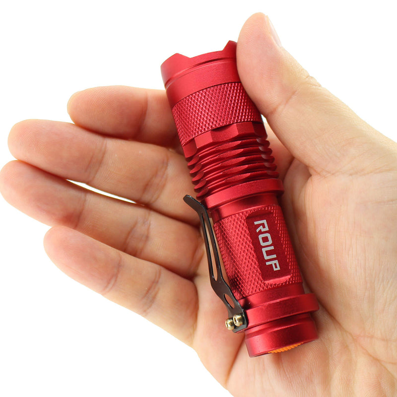 ROUP 2 Pack YP-100 Red Light LED Flashlight, Zoomable, Water Resistant, 3 Light Modes, Adjustable Focus Light for Camping, Hiking, Hunting, Night Vision, Astronomy and Emergency (Red Shell)