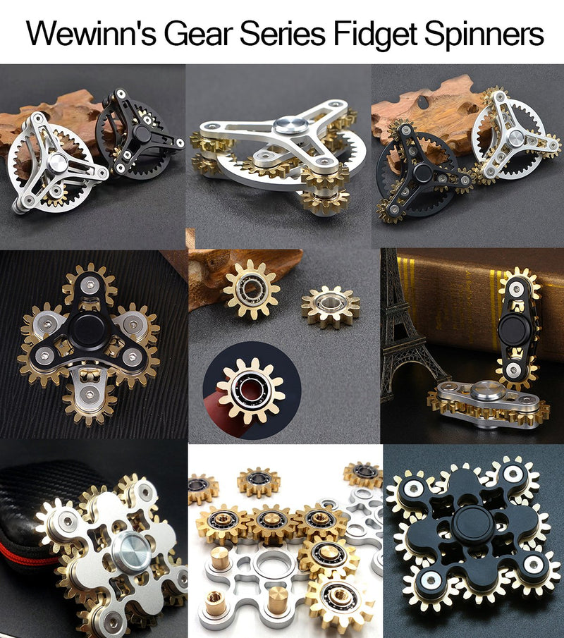 Pure Brass Fidget Spinner Gears Linkage Fidget Gyro Toy Metal DIY Hand Spinner Spins Long Time EDC Focus Meditation Break Bad Habits ADHD with Multiple Premium Bearings (12 Bearings White)