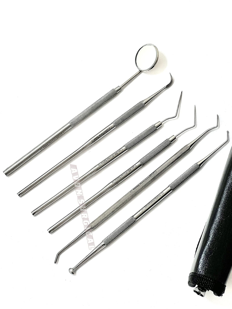 German Dental Hygiene Kit 6 Piece Dentist Tools Anti Fog Mirror Dental Scaler Tarter Scraper Dental Pick Dental Tweezers for Calculus and Tartar Removal Gum Health Teeth Cleaning