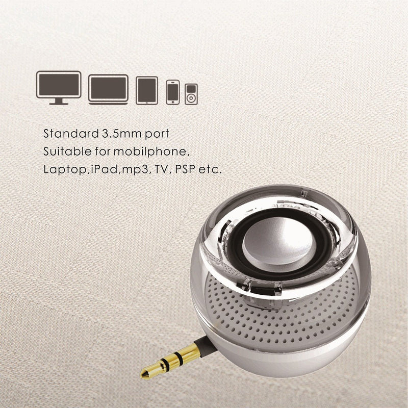 Portable Speaker, Leadsound Crystal 3W 27mm 8Ω Mini Wireless Speaker with 3.5mm Aux Audio Jack Plug in Clear Bass Micro USB Port Audio Dock for Smart Phone, for Pad, Computer (White)